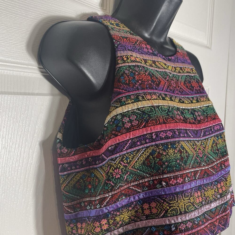 Vintage 90s‎ Rimini Dress Women 4 Black Velvet Multicolor Geometric Sleeveless - Picture 2 of 9